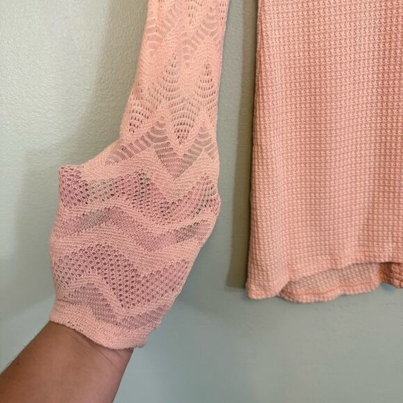 Lucky Brand Top Womens Small Pink Ginny Lace Thermal Long Sleeve Pullover Pink - Picture 5 of 8